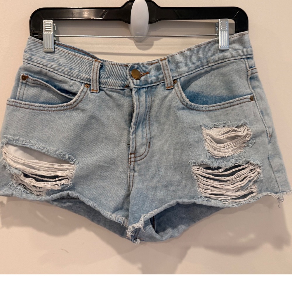Billabong‎ Womens Distressed Denim Shorts Light Wash Ripped Raw Hem Size 27